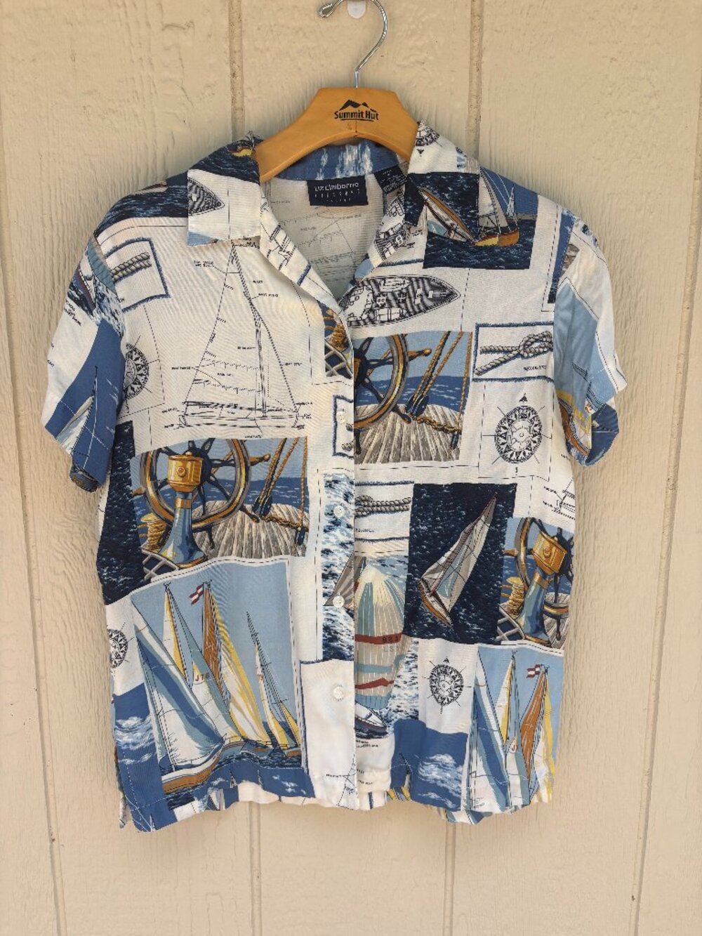 Vintage Liz Claiborne Button Up Shirt Women's Petite Nautical Sailing Coastal